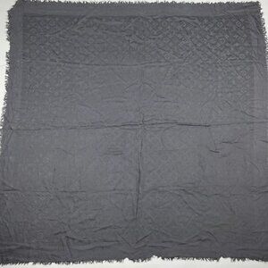 Louis Vuitton Shawl Monogram Silk Wool Gray Vintage Scarf